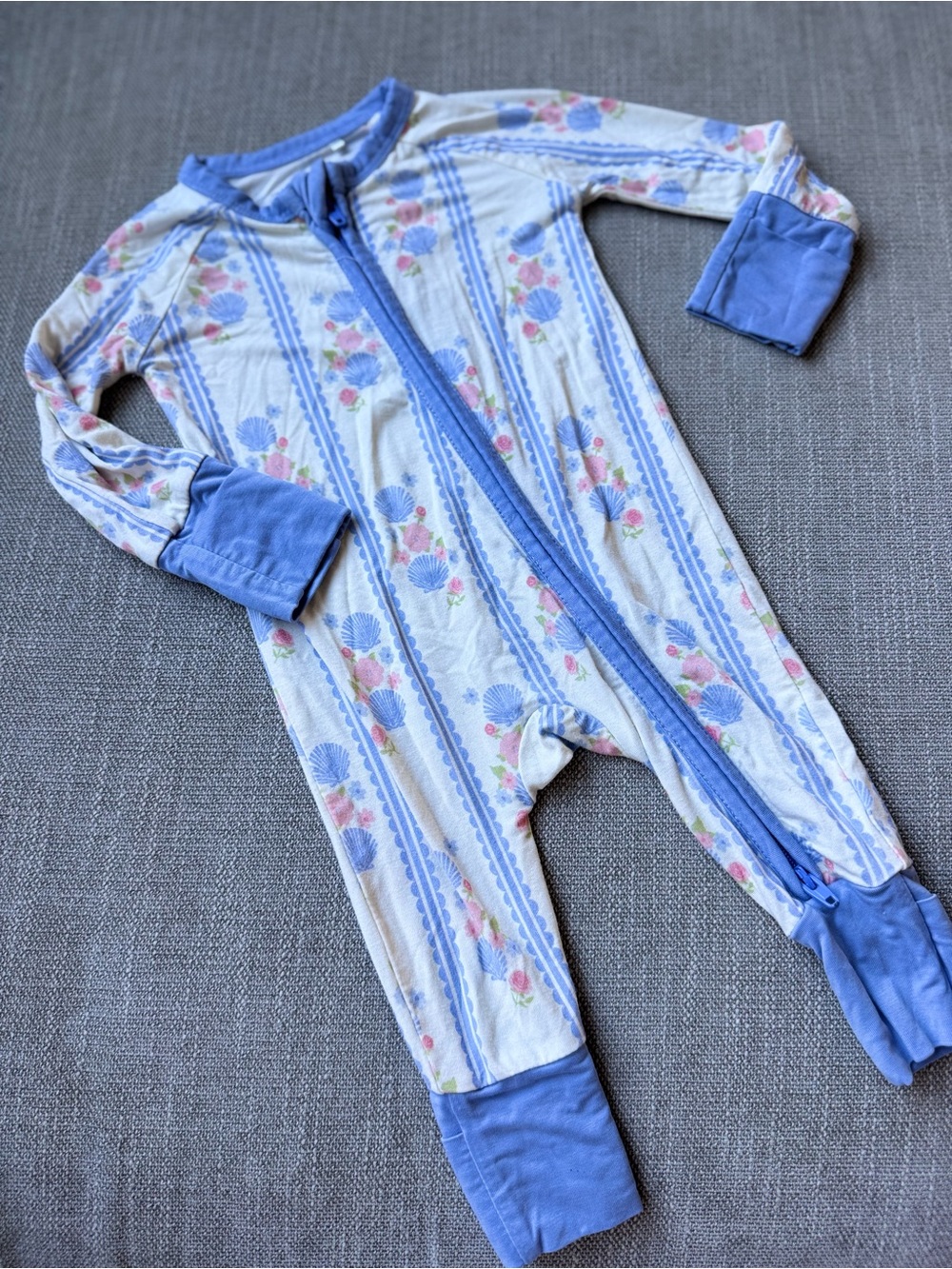 In My Jammers Blue Floral and Seashell Stripe Kids Footie Pajamas